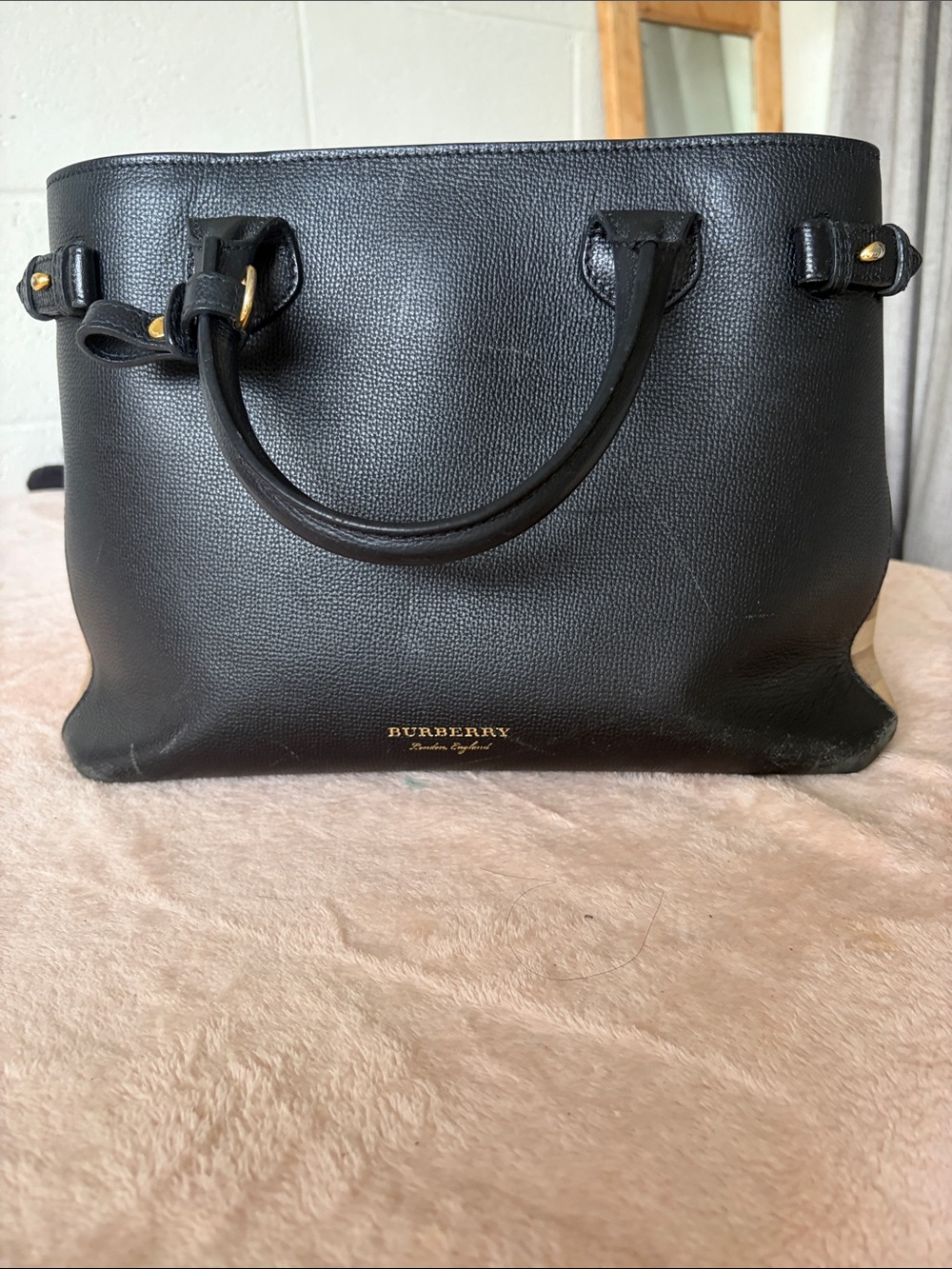 Burberry Black Leather Structured Top-Handle Tote with Gold Hardware - Picture 9 of 9